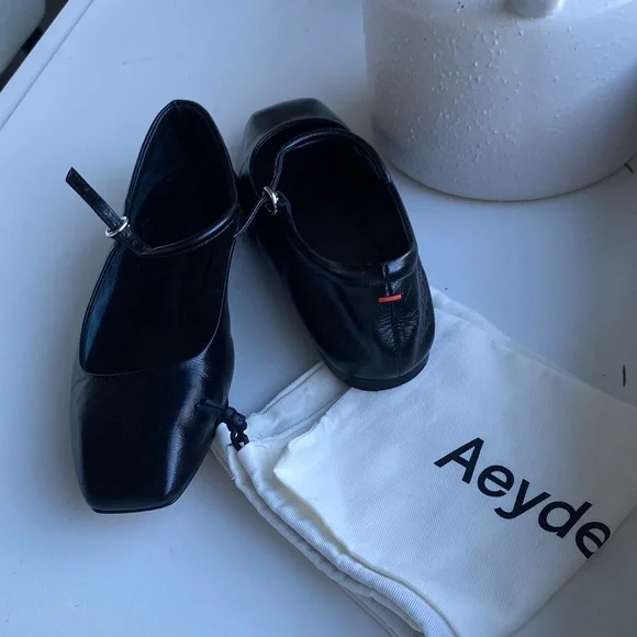 Aeyde Uma Black Nappa Leather Mary Jane ballerina flat Shoes - Picture 2 of 16